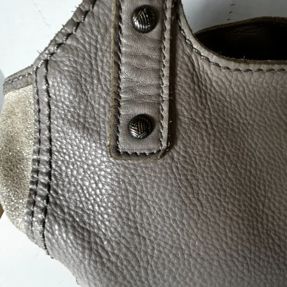 The Sak Women's Beige Shimmer Pebble Leather Hobo Tote Shoulder Bag